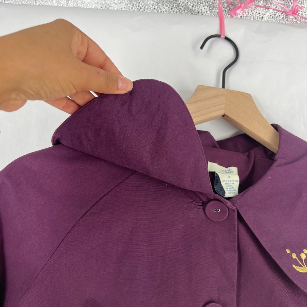 Anthropologie Odille Bolero Jacket Women's 2 Purple Gold Embroidered Cotton - Picture 7 of 16